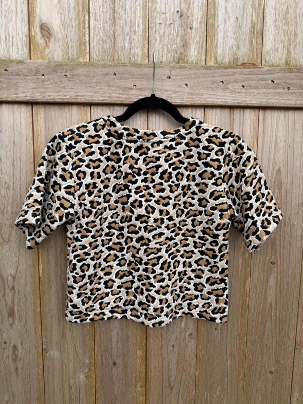 Maeve Anthropologie Leopard-Print Short Sleeve Knit Boxy Tee Top in Beige Black - Picture 6 of 6